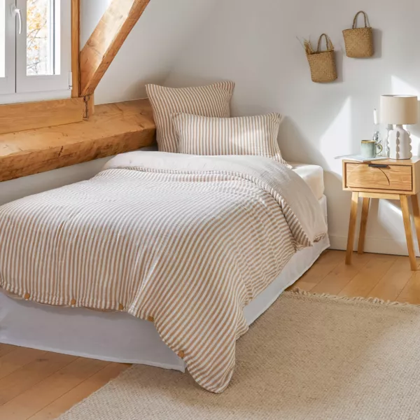 Housse de couette gaze de coton (140 x 200 cm) Ga�a rayures Ficelle