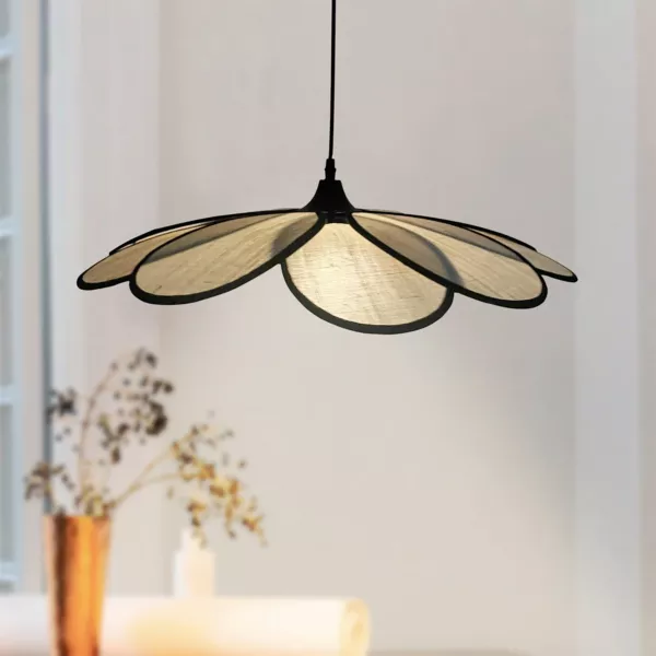 Hanglamp met stoffen bloemblad (D58 cm) Salamanca Beige en zwart