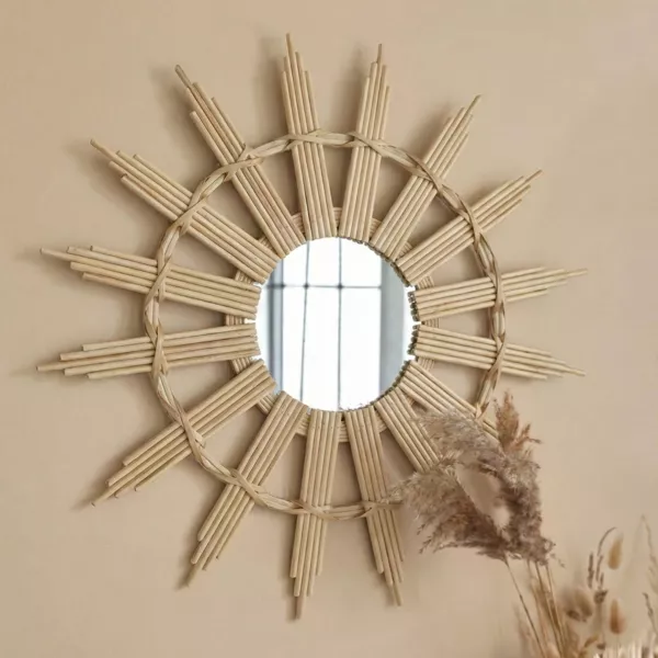 Bambus-Wandspiegel (D44,5 cm) Almara Beige