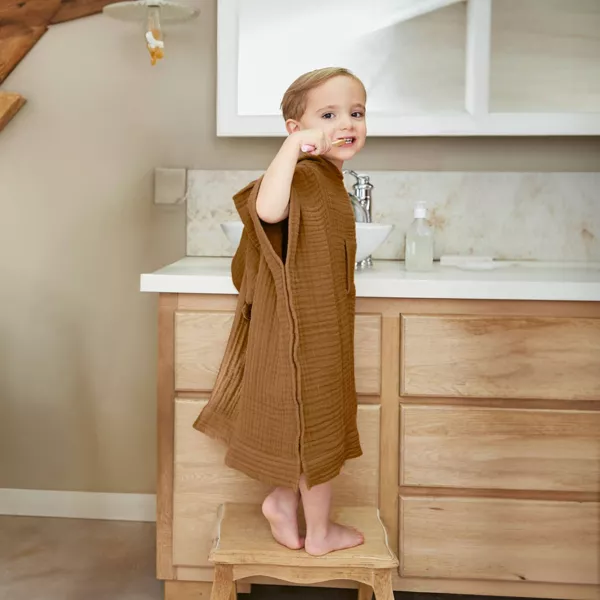 Poncho da bagno per bambini in garza di cotone 2/5 anni Ga�a Camel