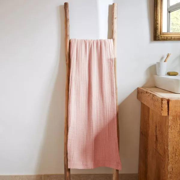 Serviette de bain gaze de coton (90 x 150 cm) Ga�a Rose p�che
