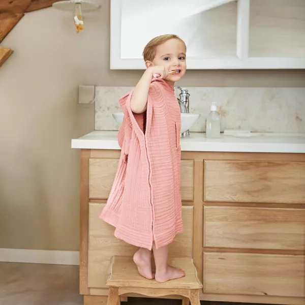 Poncho de bain enfant gaze de coton 6/10 ans Ga�a Rose p�che
