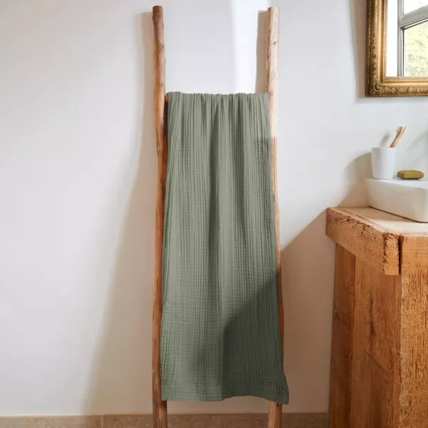 Serviette de bain gaze de coton (90 x 150 cm) Ga�a Vert romarin