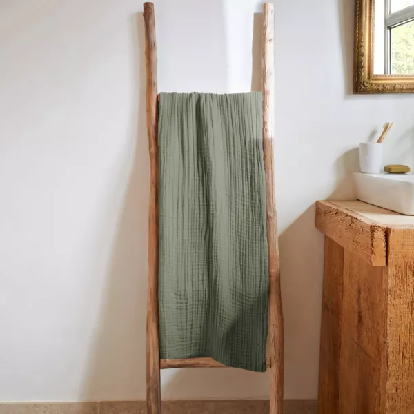 Serviette de bain gaze de coton (70 x 130 cm) Ga�a Vert romarin
