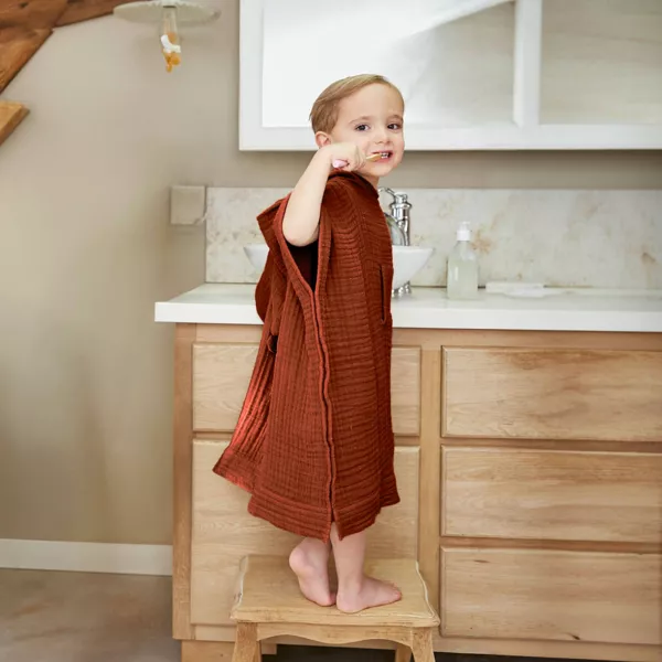 Poncho de bain enfant gaze de coton 6/10 ans Ga�a Terracotta