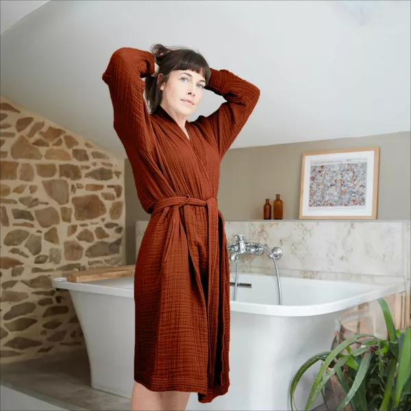 Musselin-Bademantel L/XL Ga�a Terrakotta