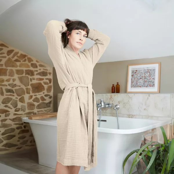 Bata de ba�o en gasa de algod�n  L/XL Ga�a Beige pampa