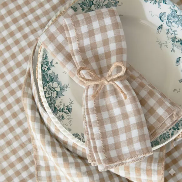 Set van 3 katoenen gaasdoeken (40 x 40 cm) Ga�a vichy Ficelle