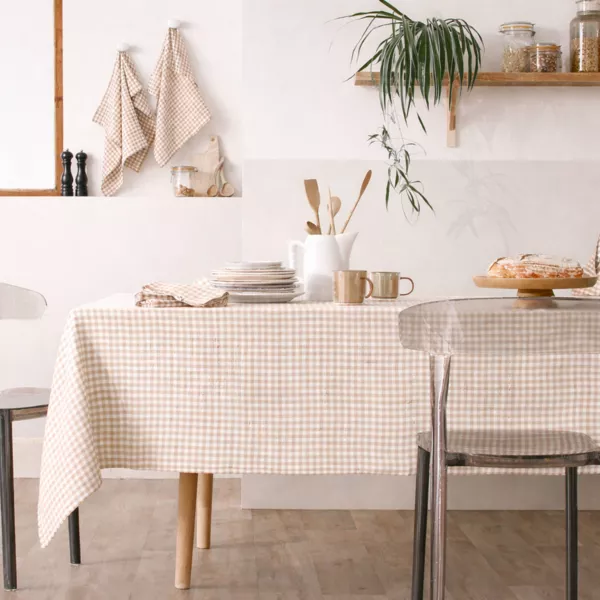 Tovaglia rettangolare in garza di cotone (150 x 350 cm) Ga�a vichy Corda