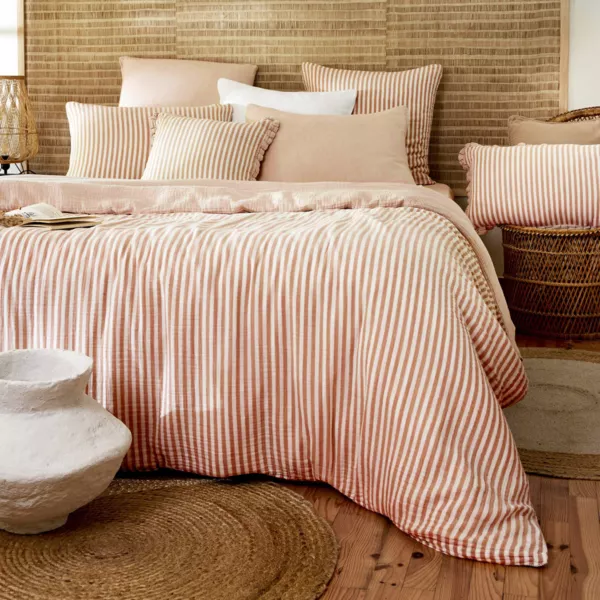 Housse de couette gaze de coton (260 x 240 cm) Ga�a rayures Abricot 