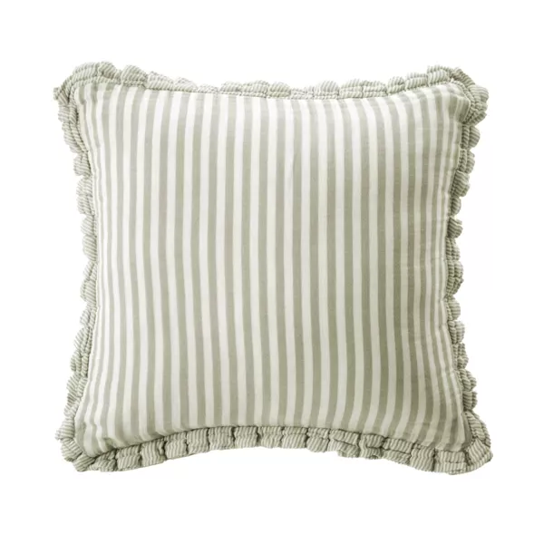 Coussin carr� gaze de coton (45 x 45 cm) Ga�a rayures Vert eucalyptus 