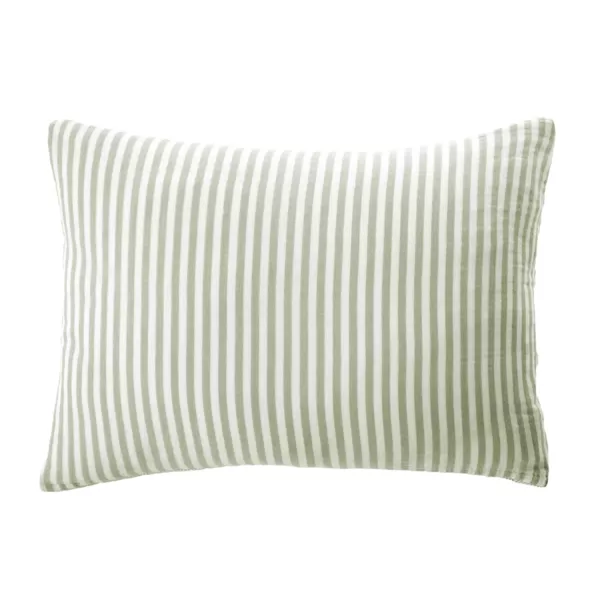 Federa rettangolare in garza di cotone (50 x 80 cm) Ga�a a righe Verde eucalipto