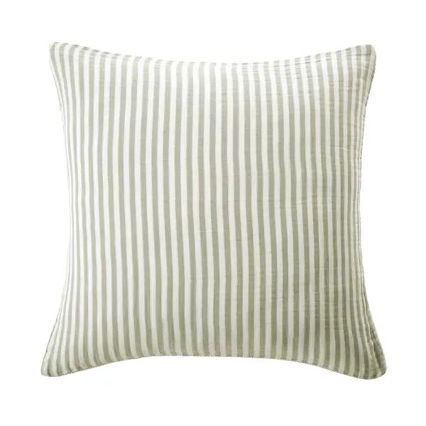 Federa per cuscino quadrata in garza di cotone (80 x 80 cm) Ga�a a righe Verde eucalipto
