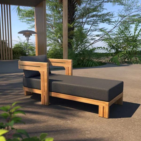 M�ridienne de jardin en bois teck Zanzibar Gris anthracite 