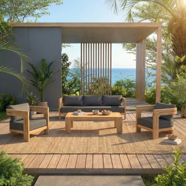 Salon de jardin en bois teck 5 places 4 pcs Zanzibar Gris anthracite