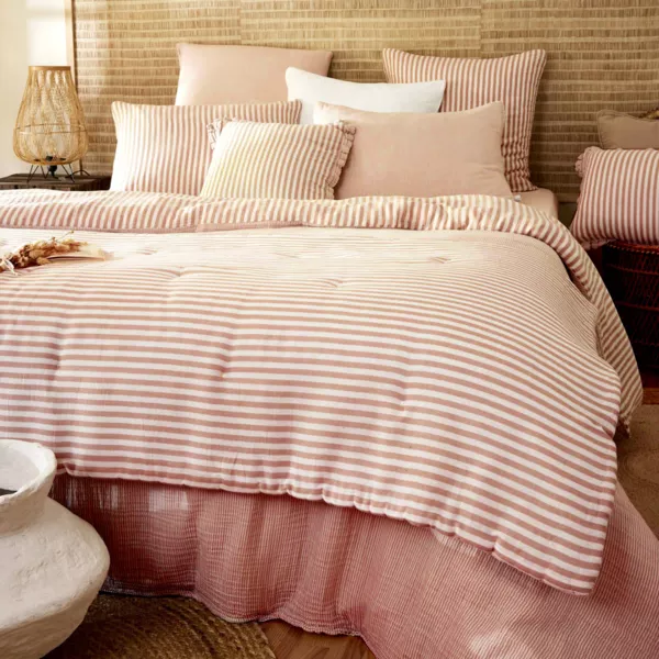 Trapunta garza di cotone (90 x 200 cm) Ga�a a righe Albicocca