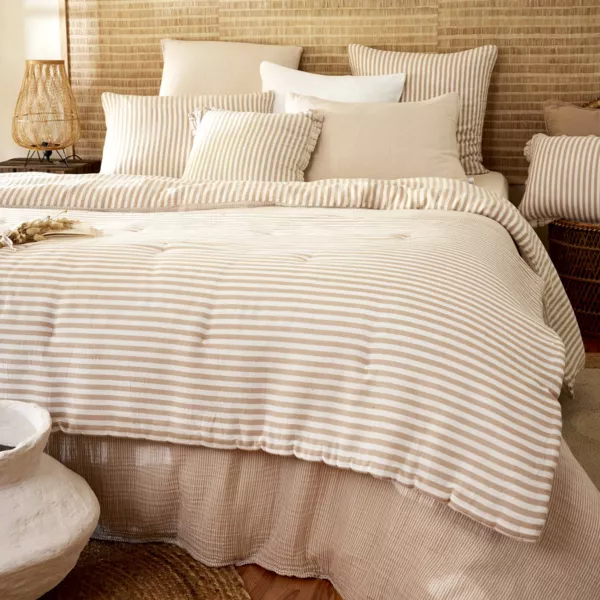 Edredon gaze de coton (90 x 200 cm) Ga�a rayures Ficelle