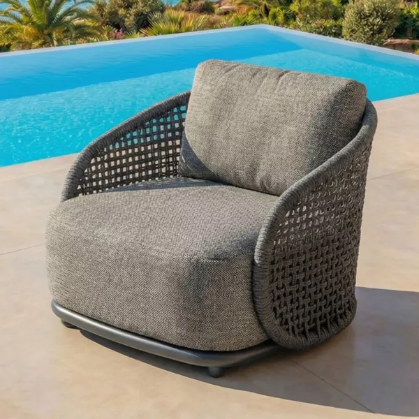 Fauteuil de jardin effet rotin et aluminium Riviera Gris anthracite