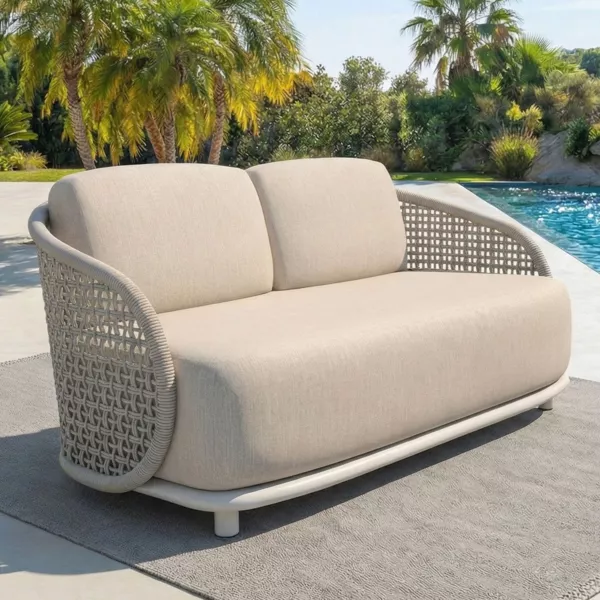 Divano da giardino effetto rattan e alluminio 2 posti Riviera Beige