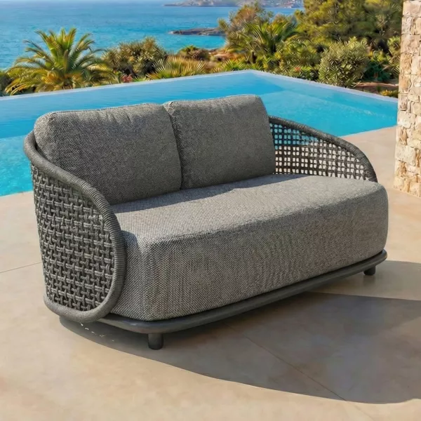 Gartensofa aus Rattan-Effekt und Aluminium 2-Sitzer Riviera Anthrazitgrau