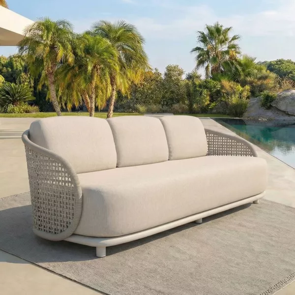 Gartensofa aus Rattan-Effekt und Aluminium 3-Sitzer Riviera Beige