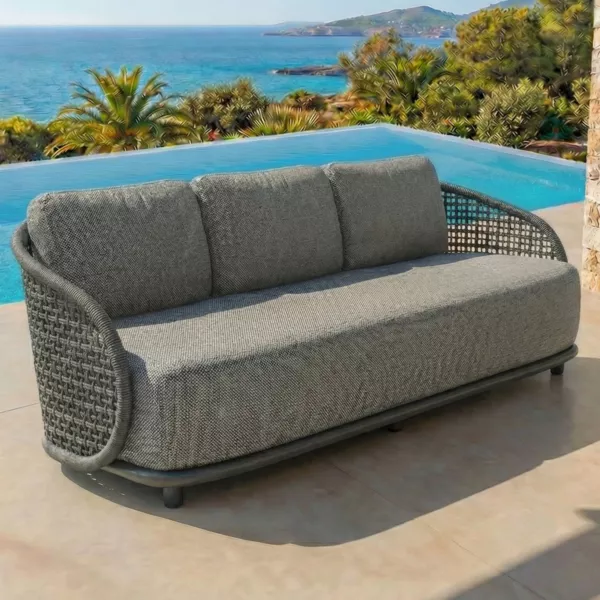 Tuinbank in rotan en aluminium effect 3 zitplaatsen Riviera Antracietgrijs