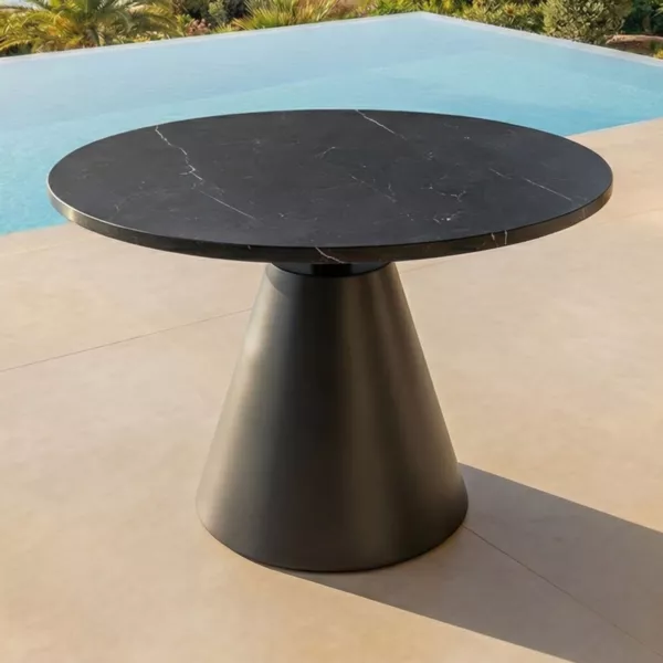 Mesa baja de jard�n redonda en cer�mica (D60 cm) Riviera Gris granito