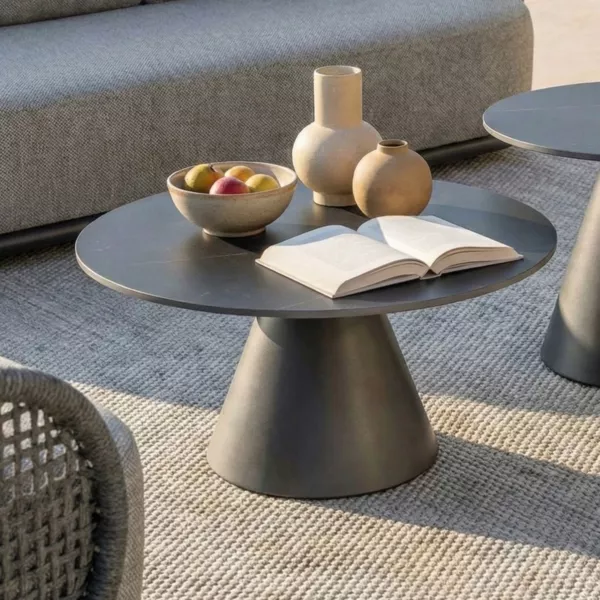 Mesa de jard�n redonda de cer�mica (D81 cm) Riviera Gris granito