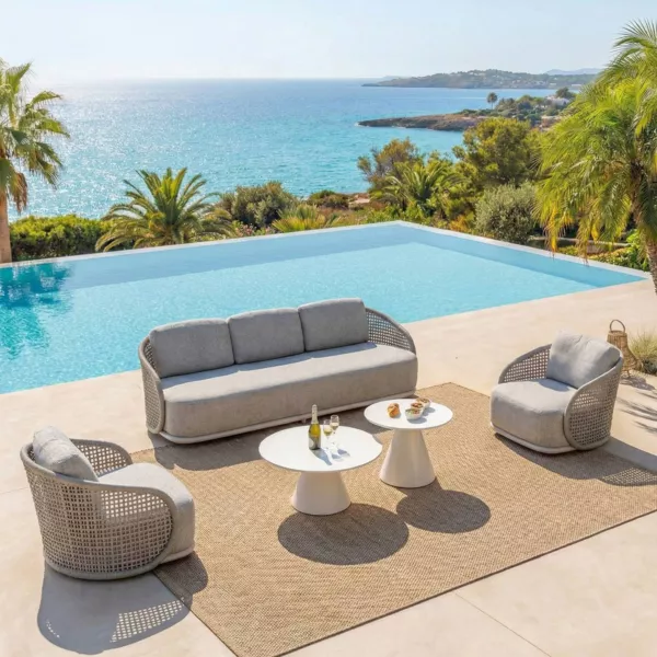 Salon de jardin effet rotin et aluminium 5 places 5 pcs Riviera Beige