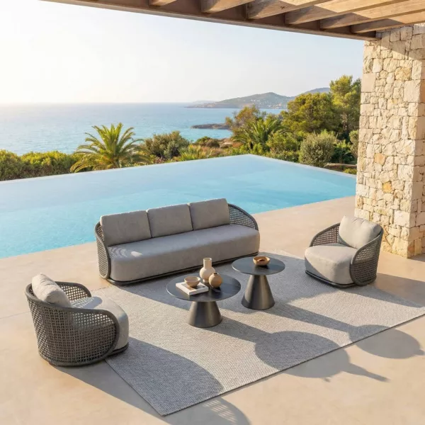 Set da giardino effetto rattan e alluminio 5 posti 5 pezzi Riviera Grigio antracite