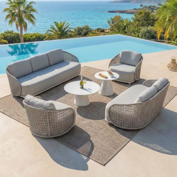 Salon de jardin effet rotin et aluminium 7 places 6 pcs Riviera Beige