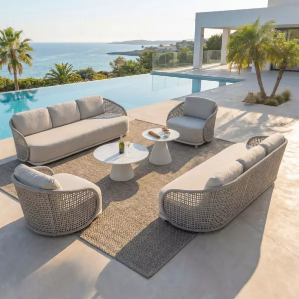 Conjunto de jard�n efecto rat�n y aluminio 8 plazas 6 pcs Riviera Beige