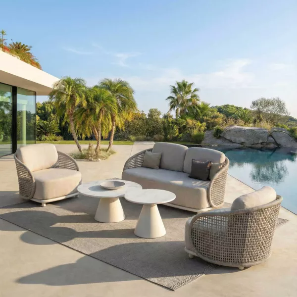 Set da giardino effetto rattan e alluminio 4 posti 5 pezzi Riviera Beige