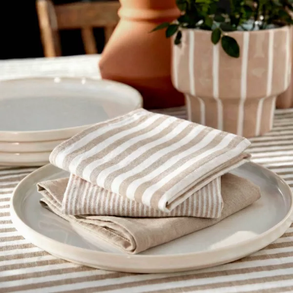 Sæt med 3 Gaïa bomuldsgaze servietter (40 x 40 cm) i Ficelle striber