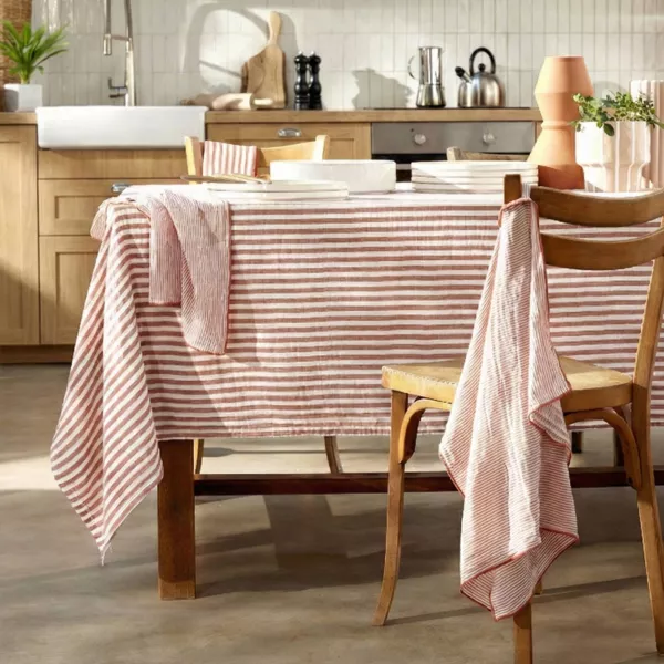 Nappe rectangulaire gaze de coton (150 x 350 cm) Ga�a rayures Abricot