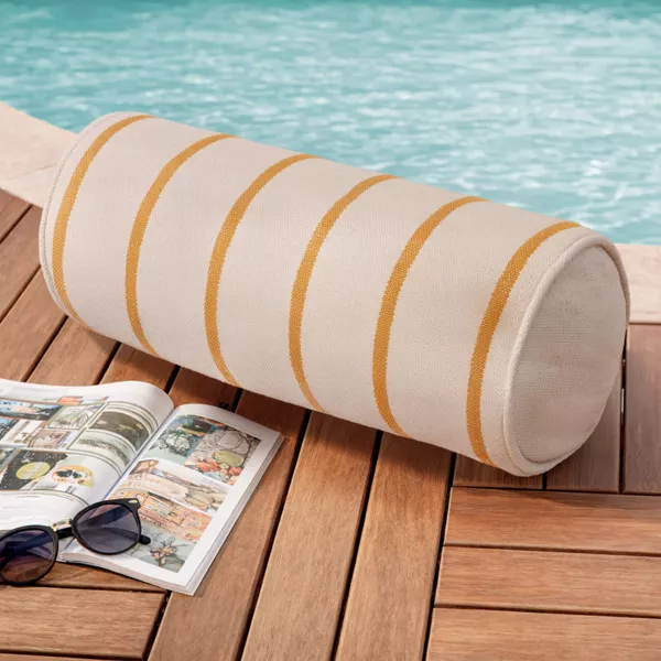 Coussin ext�rieur toile de coton polochon (45 x 20 cm) Ocealys Jaune Moutarde