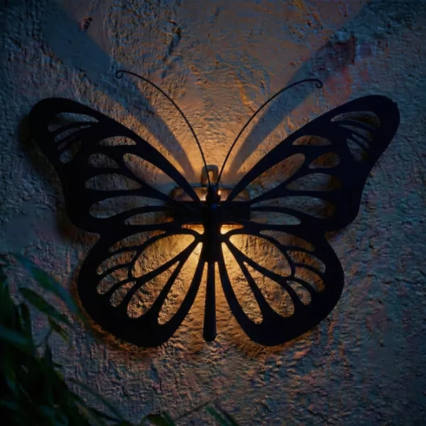 Lampe murale solaire en m�tal (H26,5 cm) Papillon Noir
