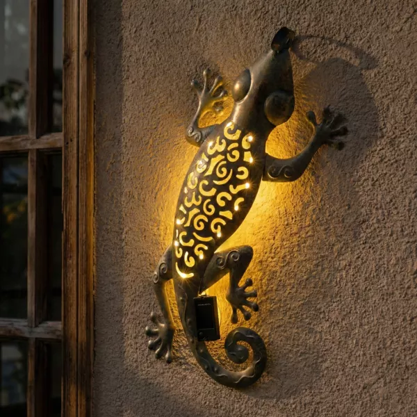 Wandlamp solar metaal (L51 cm) Gecko - Groen antiek