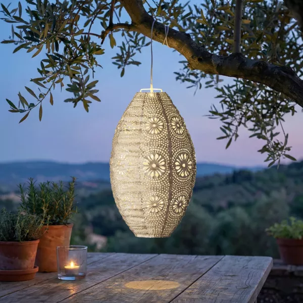 Suspensi�n solar de jard�n (H38 cm) Linterna calada Marr�n claro