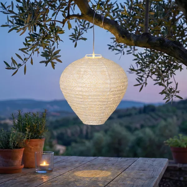 Zonne-tuinhanglamp (H28 cm) Open witte lantaarn