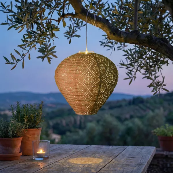 Solar-Gartenleuchte (H28 cm) Durchbrochene Laterne Braun