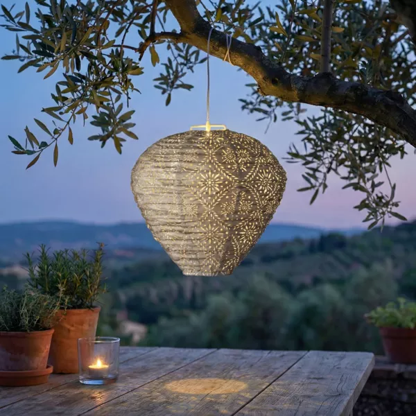 Suspension de jardin solaire (H28 cm) Lanterne ajour�e Marron