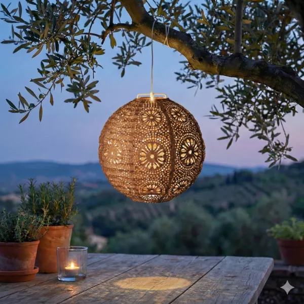 Suspension de jardin solaire (H23 cm) Lanterne ajour�e Marron