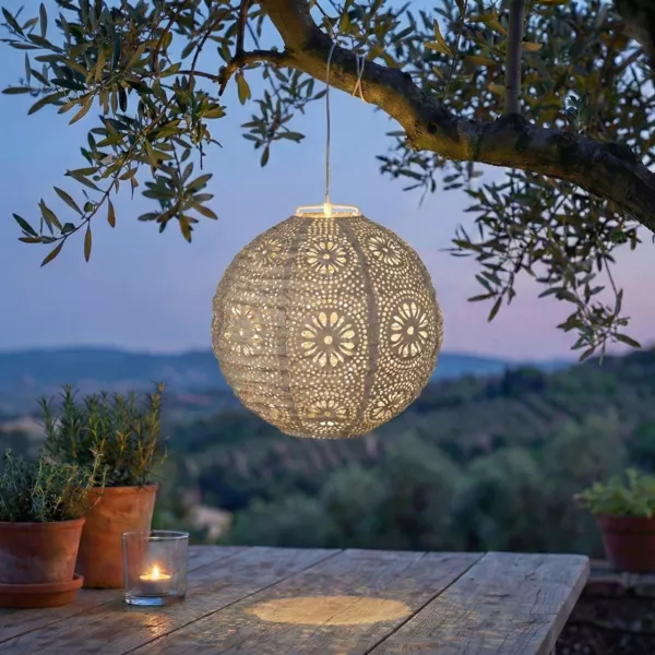 Solar-H�ngeleuchte (H23 cm) durchbrochene Laterne Hellbraun