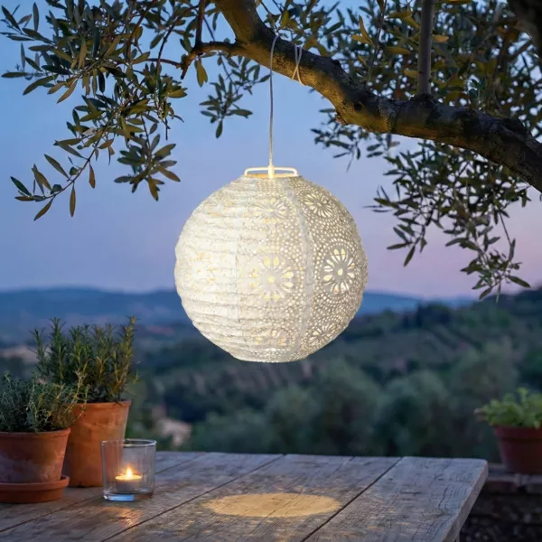 Suspension de jardin solaire (H23 cm) Lanterne ajour�e Blanche