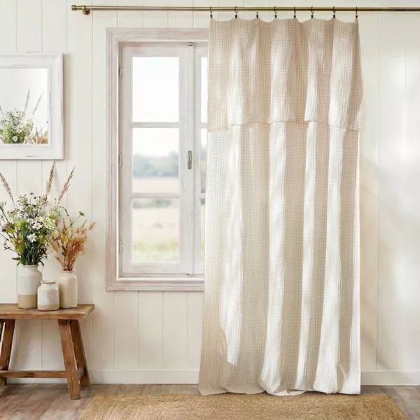 Justerbart bomuldsgaze gardin (140 x max 300 cm) Ga�a vichy Beige