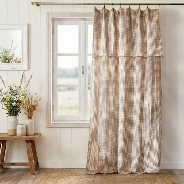 Verstelbare katoenen gaasgordijn (140 x max 180 cm) Gaļa vichy Ficelle
