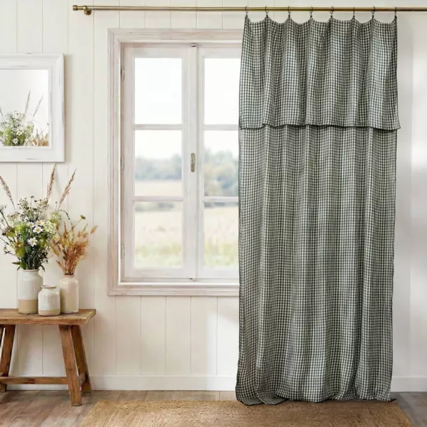 Tenda garza di cotone regolabile (140 x max 300 cm) Ga�a vichy Verde rosmarino