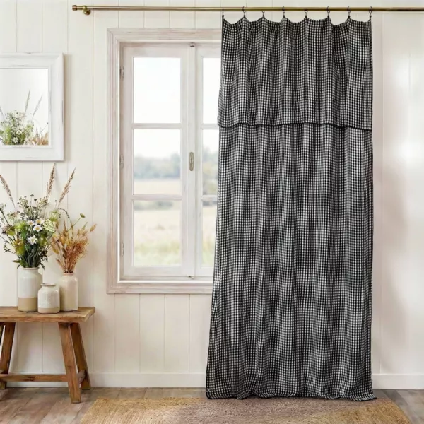 Rideau gaze de coton ajustable (140 x max 300 cm) Ga�a vichy Noir