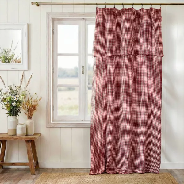 Verstelbare katoenen gaasgordijn (140 x max 300 cm) Ga�a vichy Terracotta